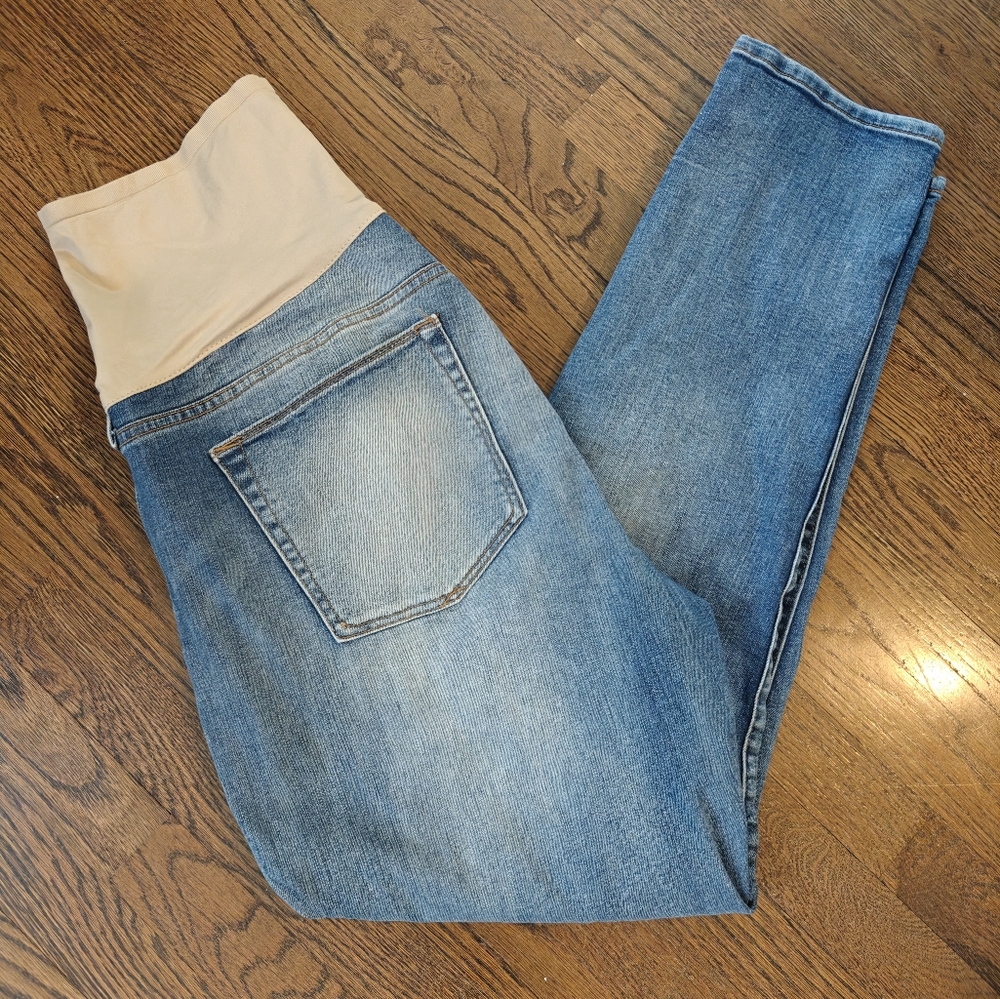 Light Blue Maternity Jeans with Beige Panel